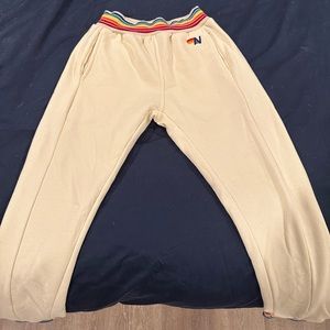 AVIATOR NATION - RAINBOW RIB WOMENS POCKET SWEATPANTS - VINTAGE WHITE / XS